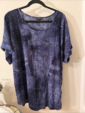 Sami & Jo Navy Beada and sequins Short Sleeve Tunic really beautiful blue 3X